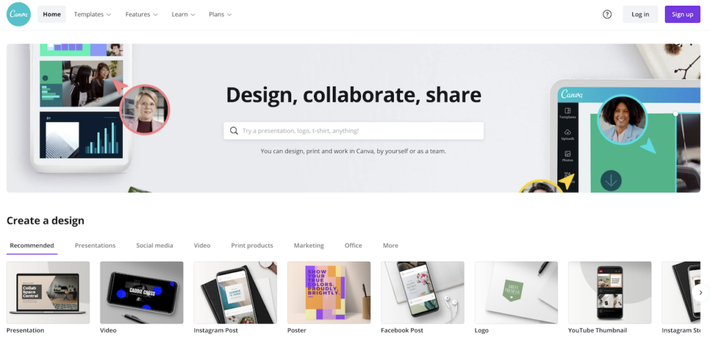 canva homepage