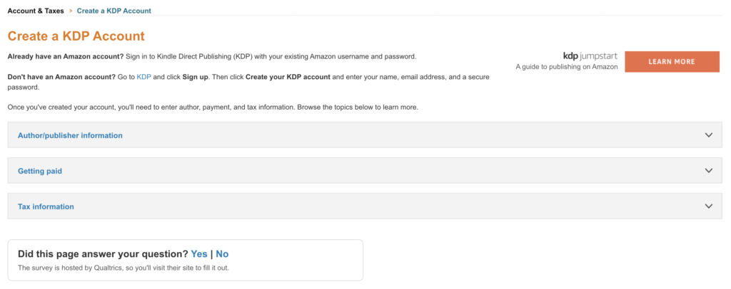 In this image, you can see where and how to get started with Amazon KDP.