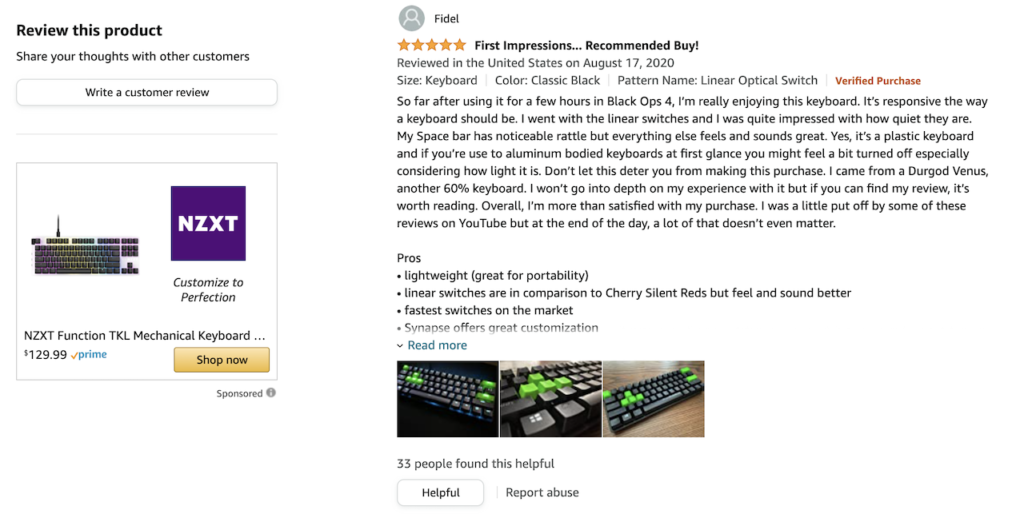 example of a user created review on amazon