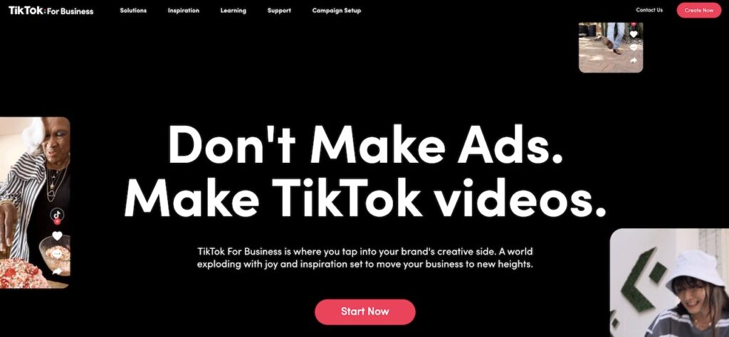 TikTok ads homepage
