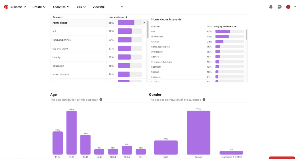 pinterest business demographic information