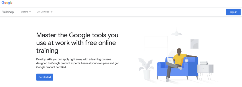 homepage of skillshop. Free online training from Google