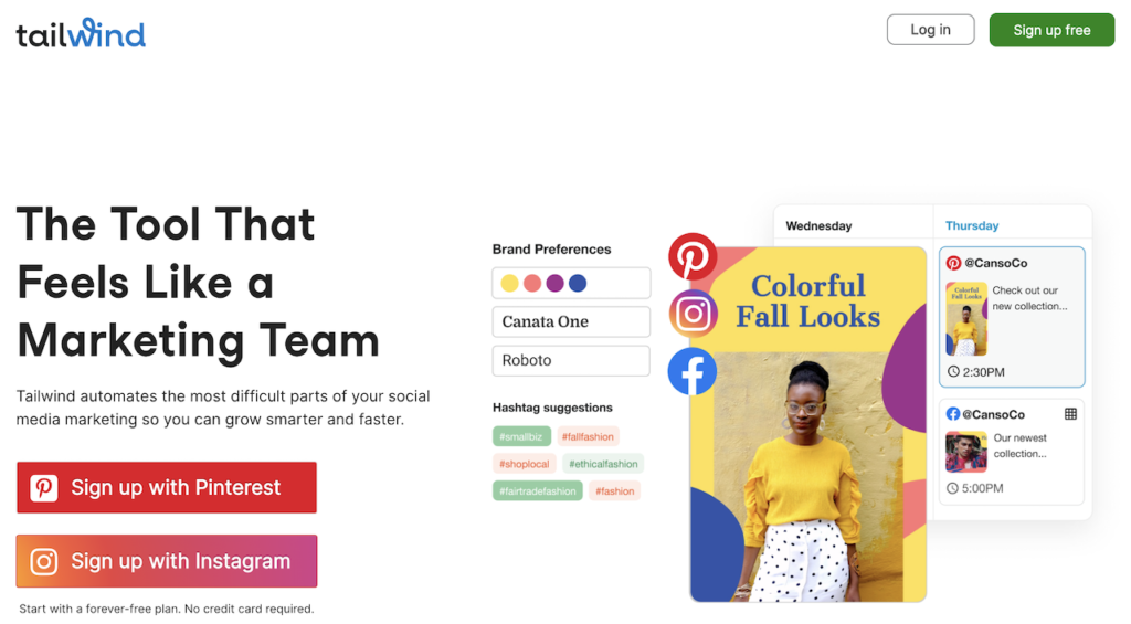 this is the homepage of tailwind, a social media automation tool for Instagram and Pinterest