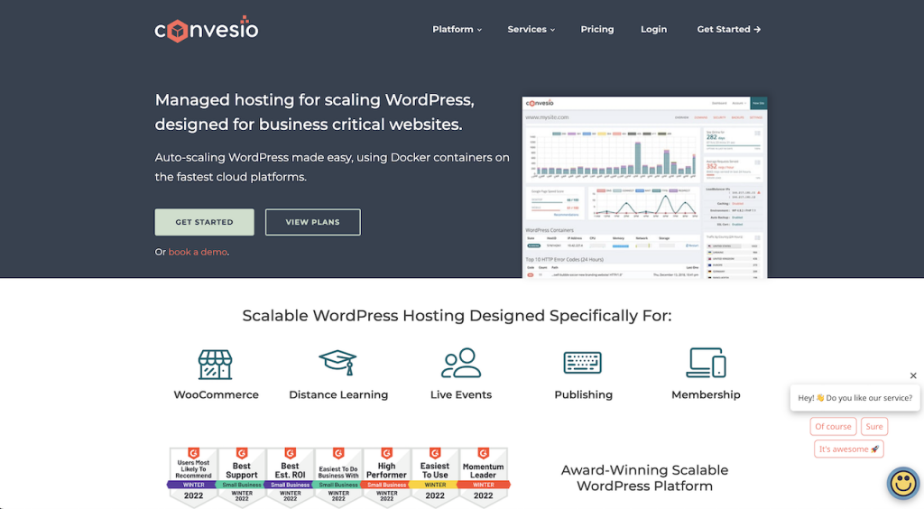 convesio hosting homepage