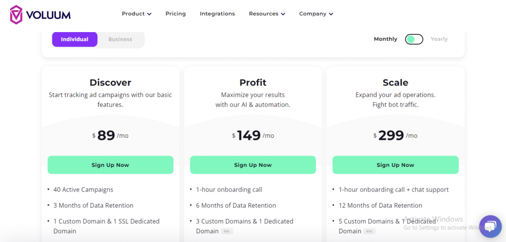 voluum individual pricing plans